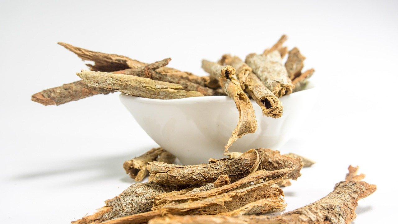 Warme ayurvedische Mahlzeit mit Gemüse, Reis und Gewürzen in einer Schale
